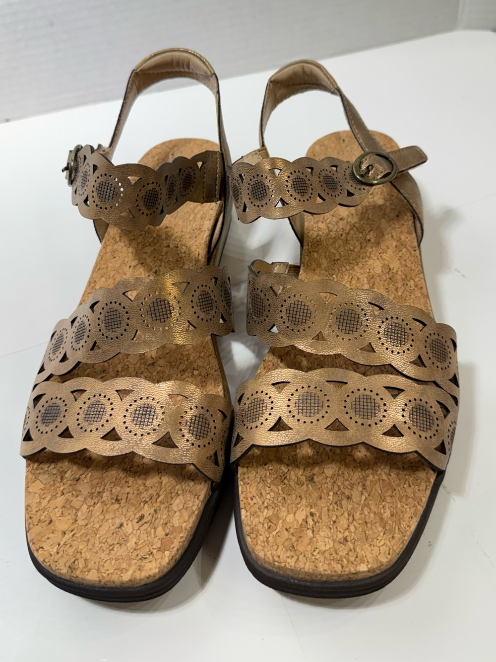 Comfort core granola chic resort wear Laser-Cut Metallic Bronze sandals